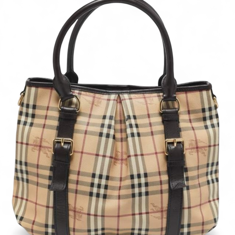 Burberry Tan and Black Plaid Tote Bag